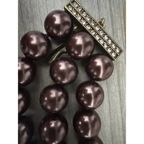 Heidi Daus Aubergine Art Deco Triple Strand Vintage Necklace AB Crystal Pendant - Picture 11 of 16